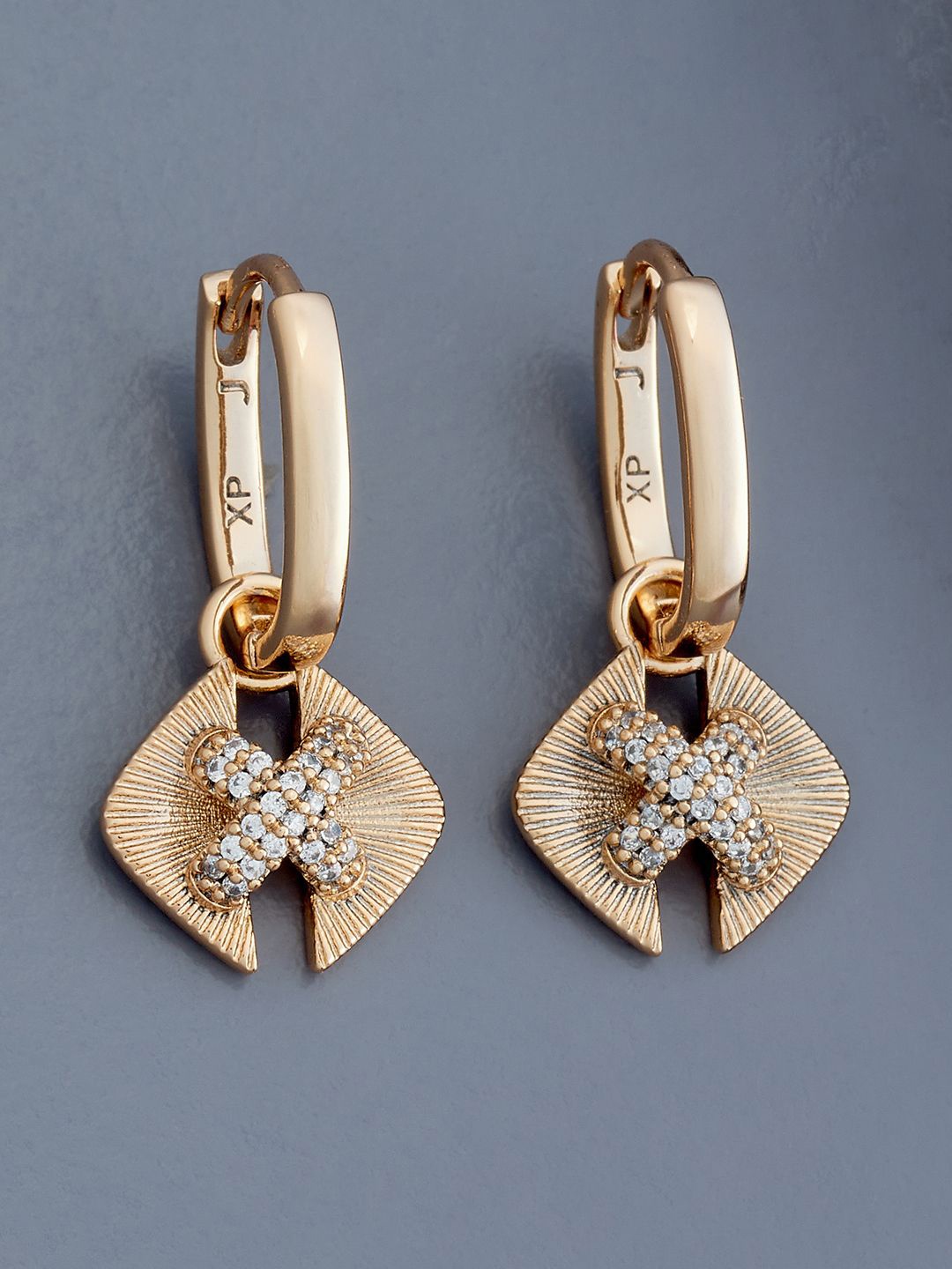 

Kushal's Fashion Jewellery Rose Gold-Plated Zircon Studded Square Hoop Earrings