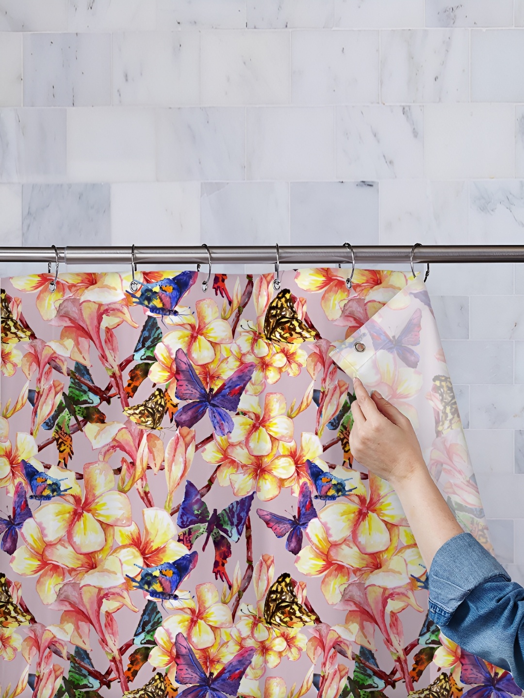 

ArtzFolio Pink & Yellow Floral Printed Shower Curtain