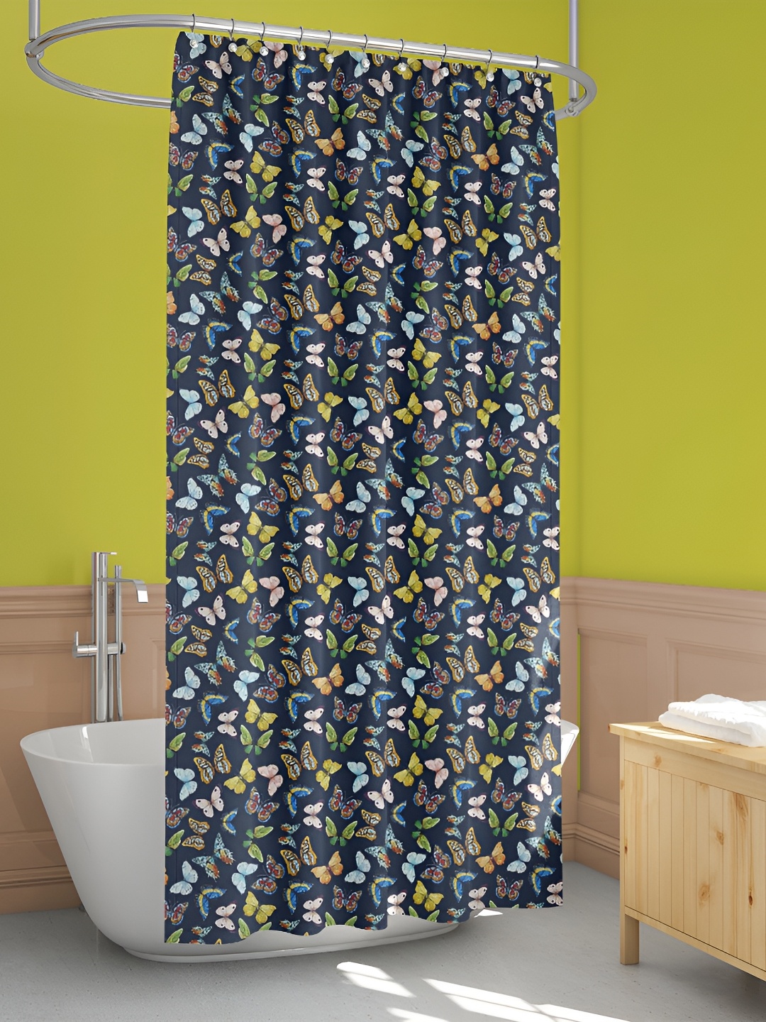 

ArtzFolio Navy Blue & Brown Butterflies Printed Waterproof Shower Curtain