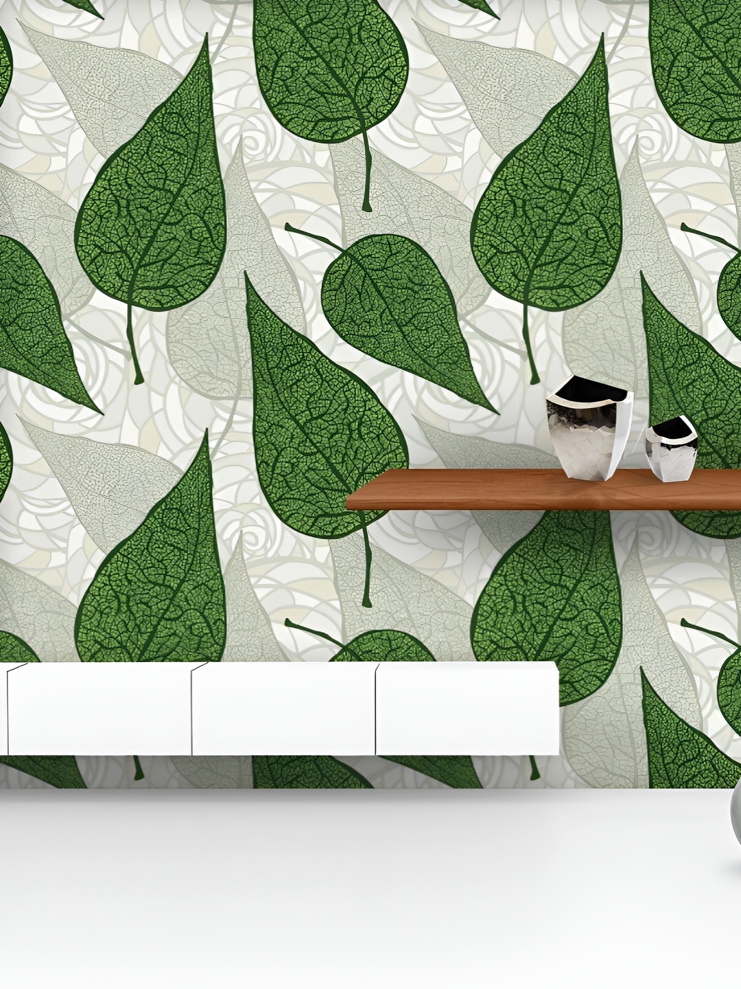 

ArtzFolio Printed UV-Resistant Anti-Bacterial Hand Drawn Green Leafs Peel & Stick Wallpaper, Multi