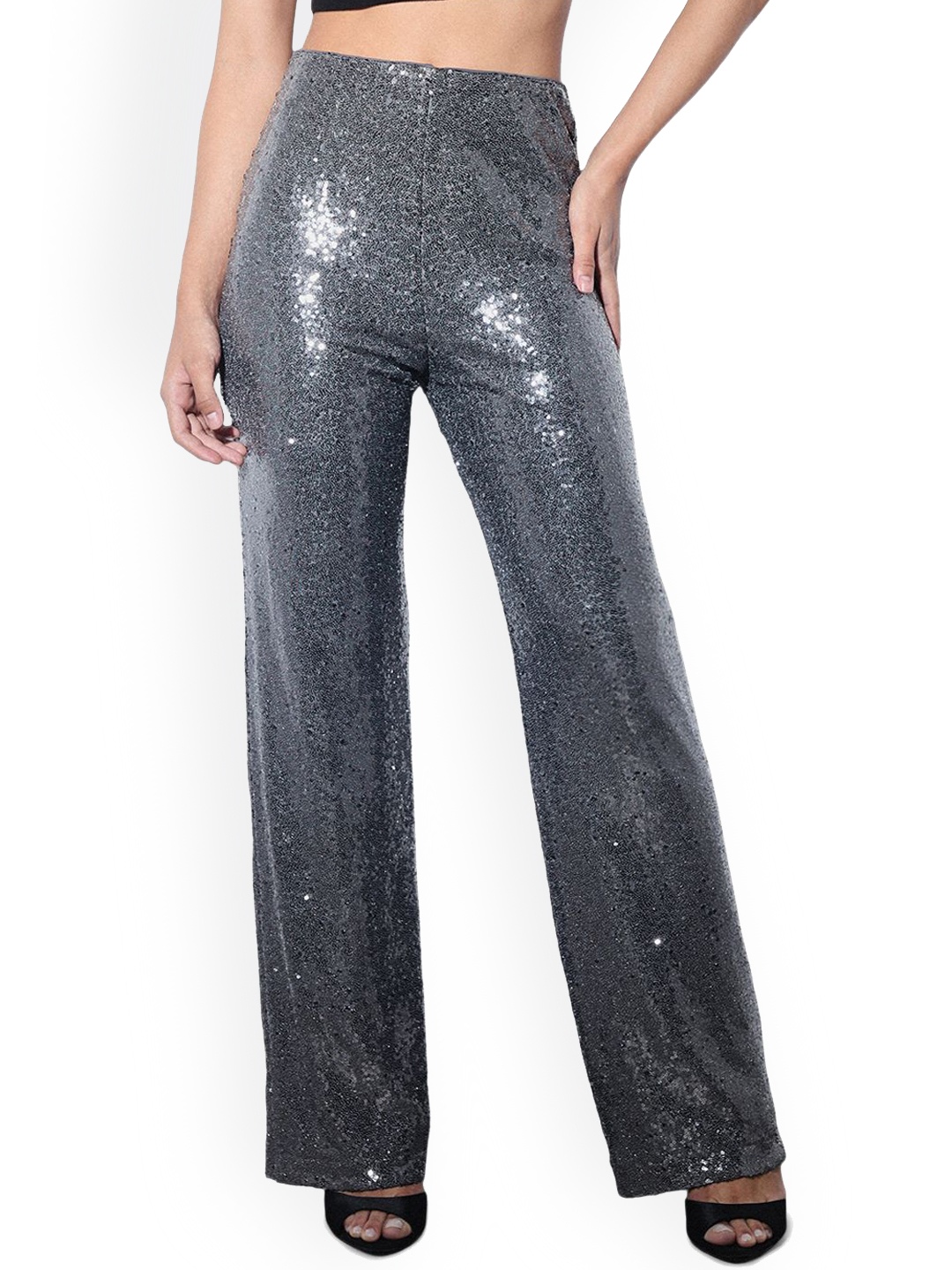 

ONLY Women Embellished High-Rise Trousers, Silver