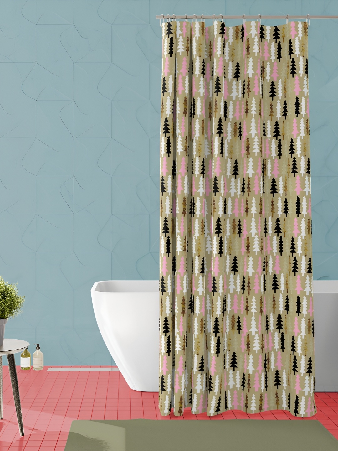 

ArtzFolio Beige & Black Printed Waterproof Shower Curtain