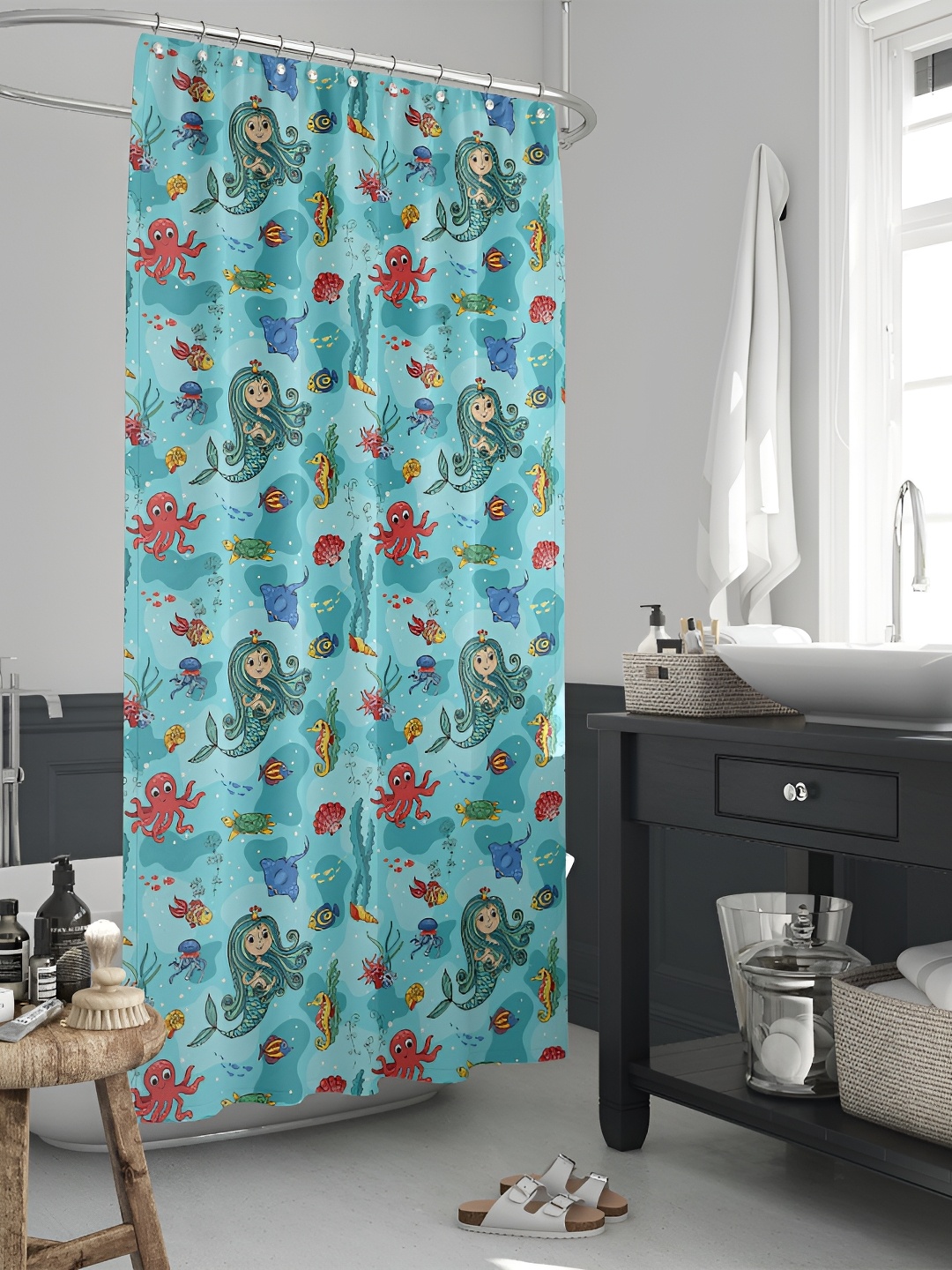 

ArtzFolio Blue & Red Printed Waterproof Shower Curtain