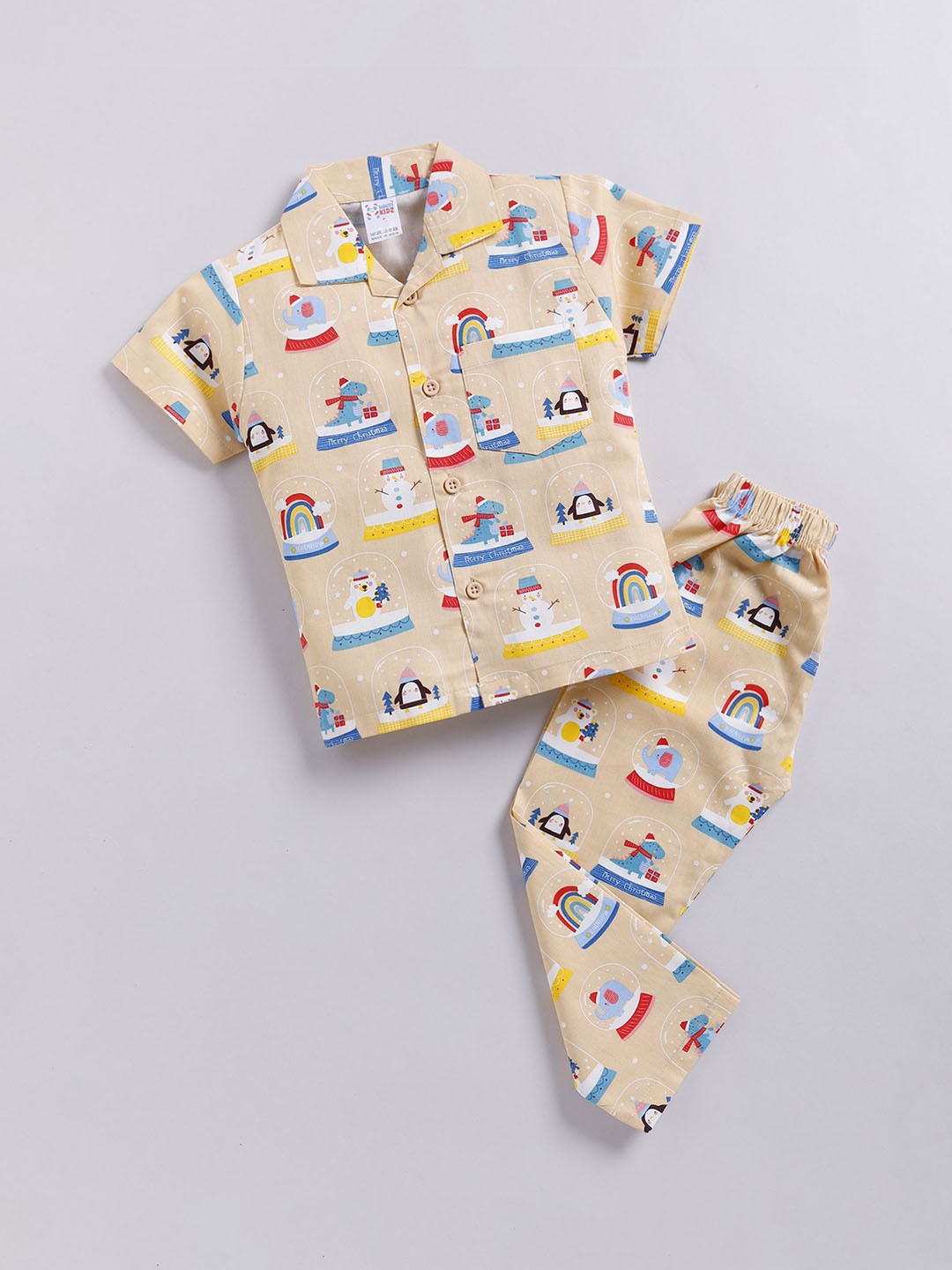 

NAUTI KIDZ Boys Printed Shirt Collar Pure Cotton Night Suit, Yellow