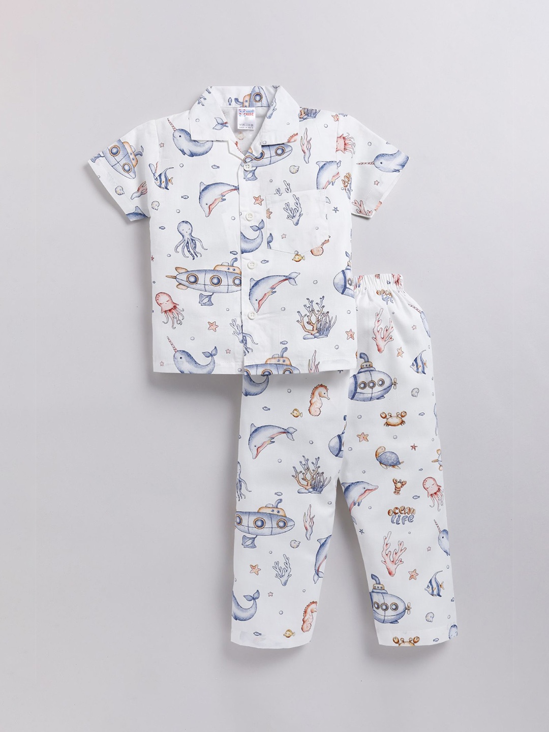 

NAUTI KIDZ Boys Cartoon Characters Printed Short Sleeves Cotton Night suit, White