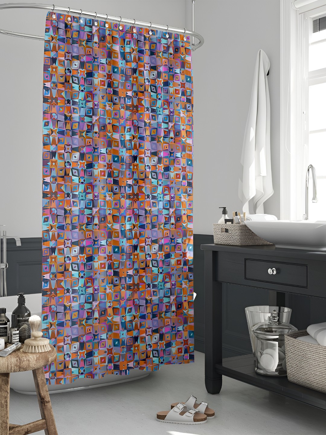 

ArtzFolio Unisex Blue & Mustard Printed Waterproof Shower Curtain