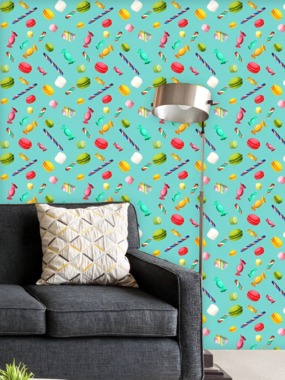 

ArtzFolio Printed UV-Resistant Anti-Bacterial Sweets Candy Macaron And Marshmallow Peel & Stick Wallpaper, Multi