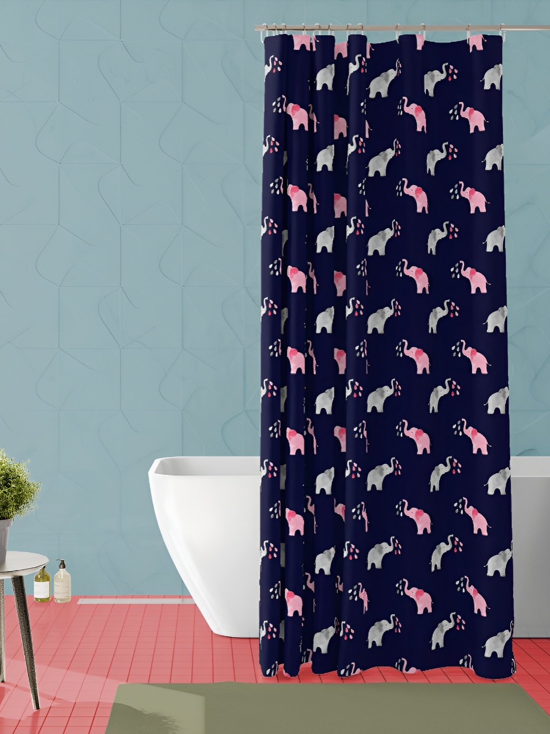 

ArtzFolio Blue & Pink Elephant Printed Waterproof Shower Curtain