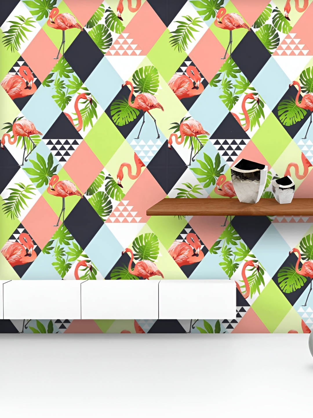 

ArtzFolio Printed UV-Resistant Anti-Bacterial Floral Tropical Flamingos Peel & Stick Wallpaper, Multi