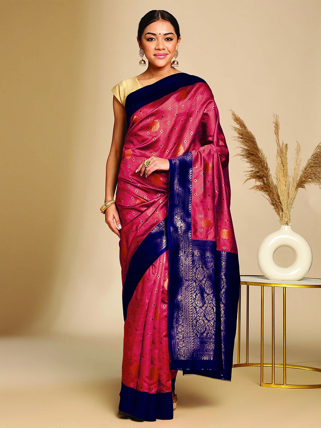 

Anouk Woven Design Zari Art Silk Kanjeevaram Saree, Coral