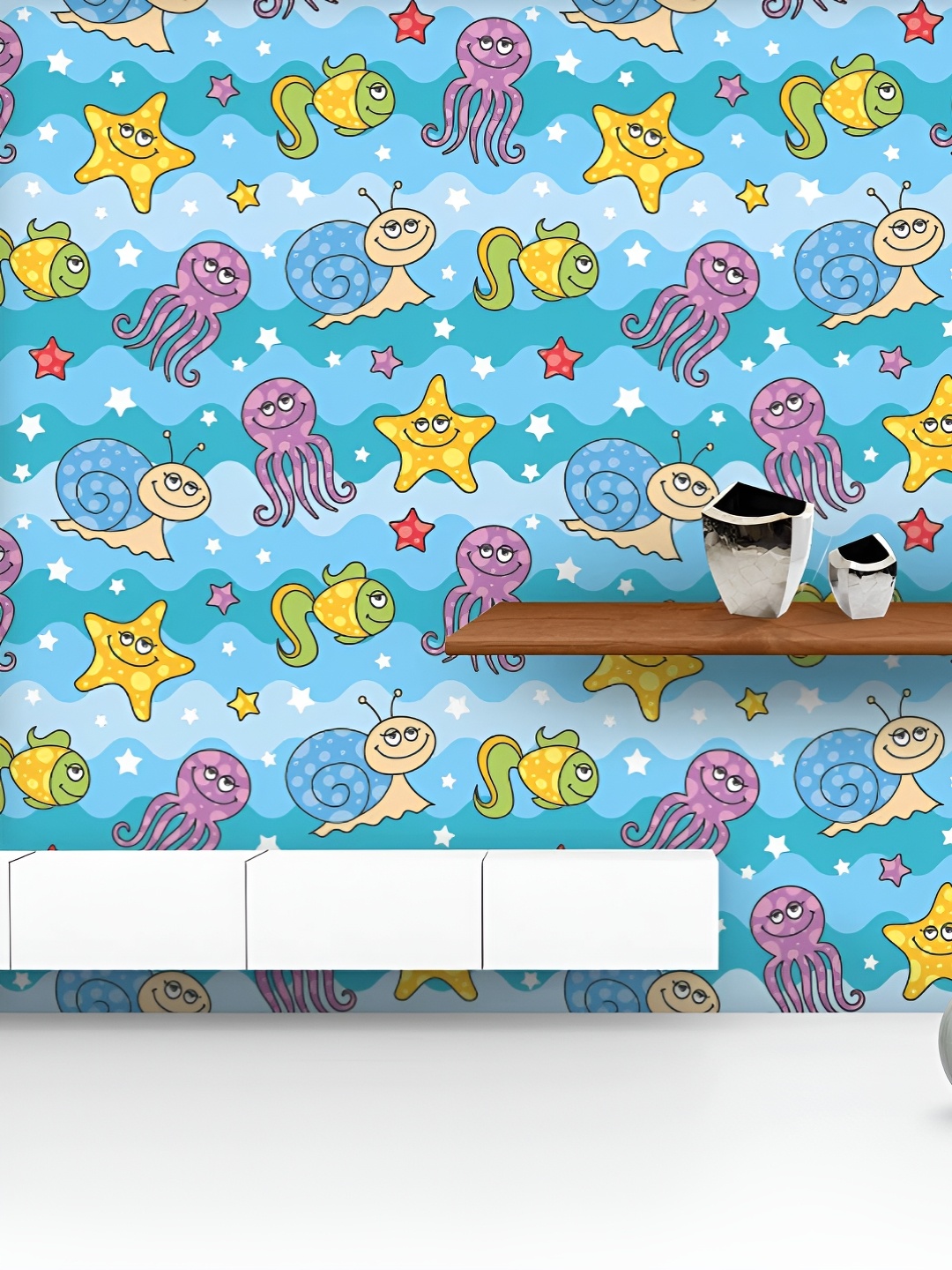 

ArtzFolio Printed UV-Resistant Anti-Bacterial Cartoon Sea Creatures Peel & Stick Wallpaper, Multi