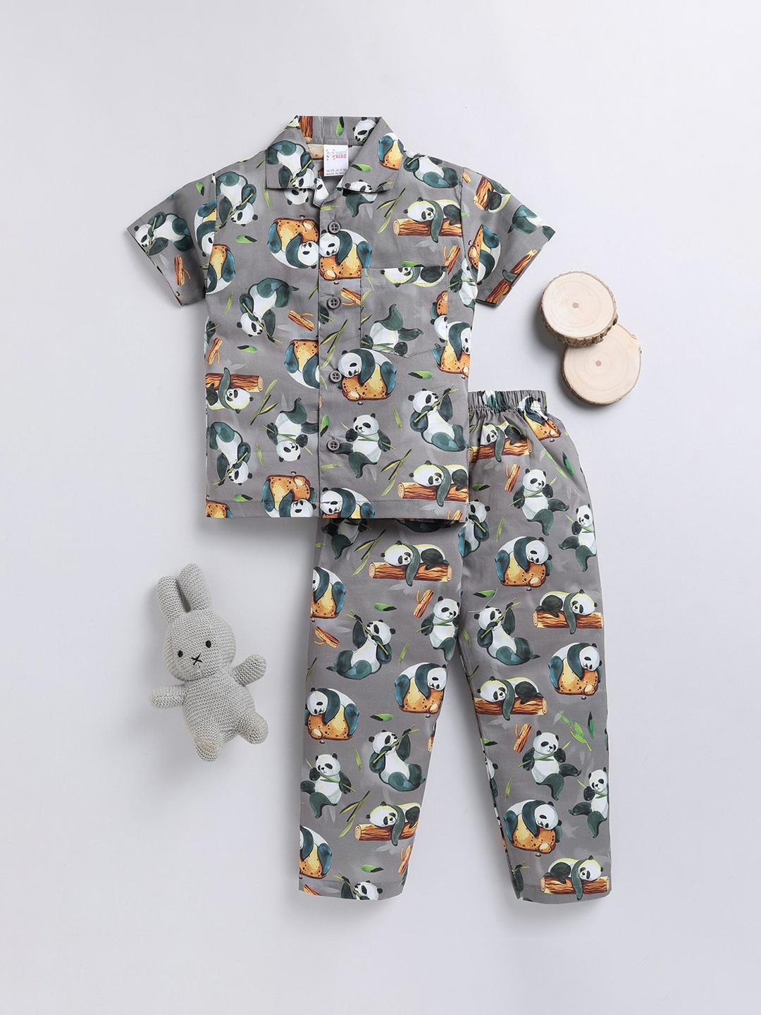 

NAUTI KIDZ Boys Pure Cotton Cartoon Characters Printed Night suit, Grey