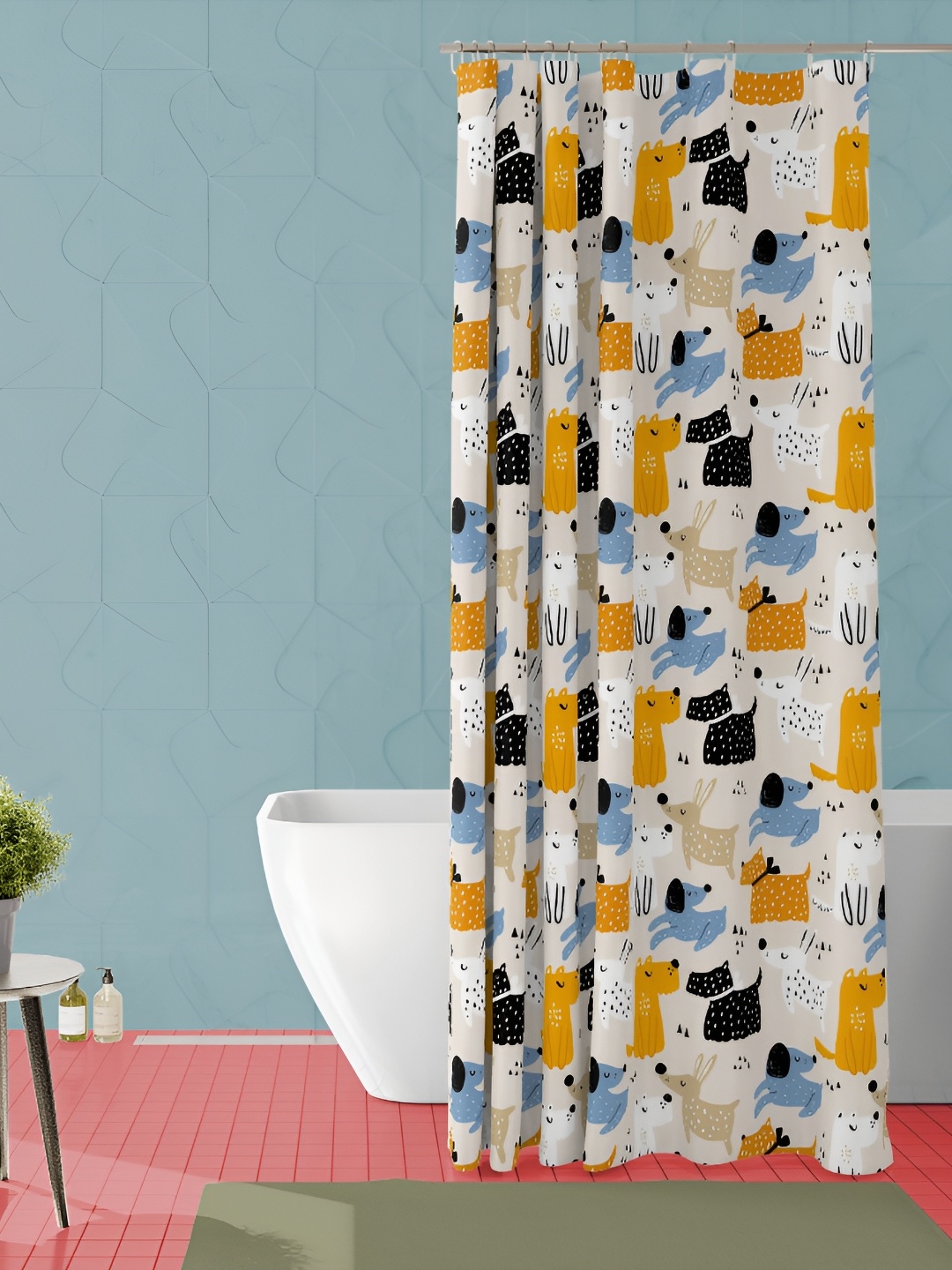 

ArtzFolio White & Yellow Printed Waterproof Shower Curtain