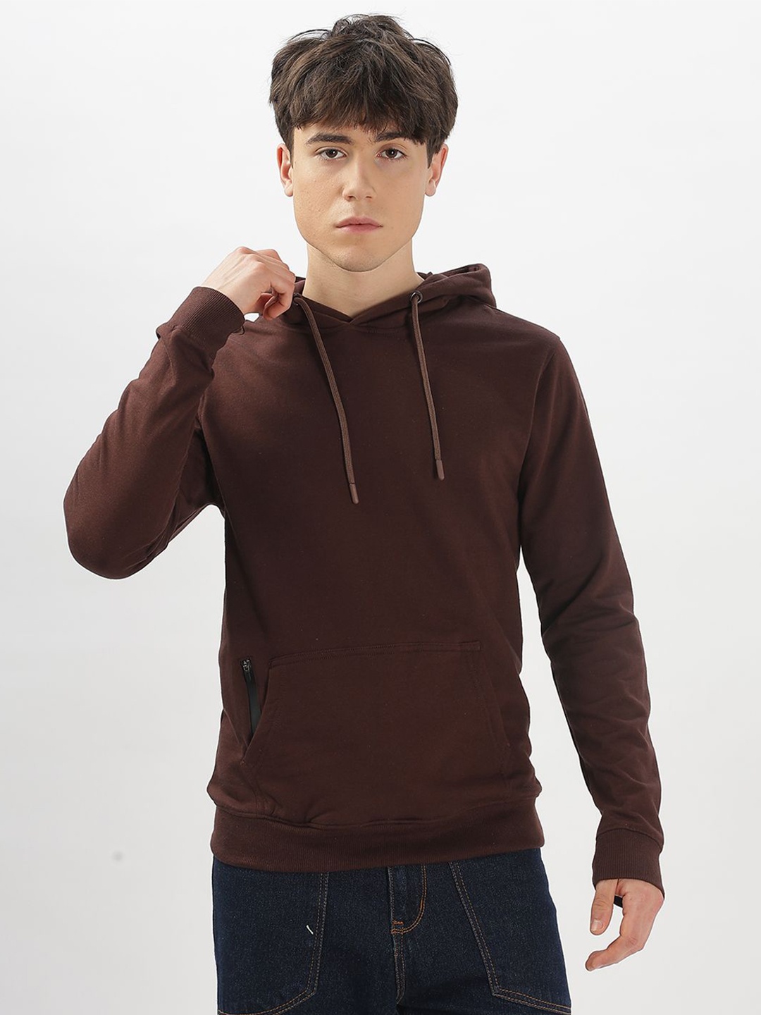 

Elzoh Men Cotton Hooded Long Sleeves Sweatshirt, Brown
