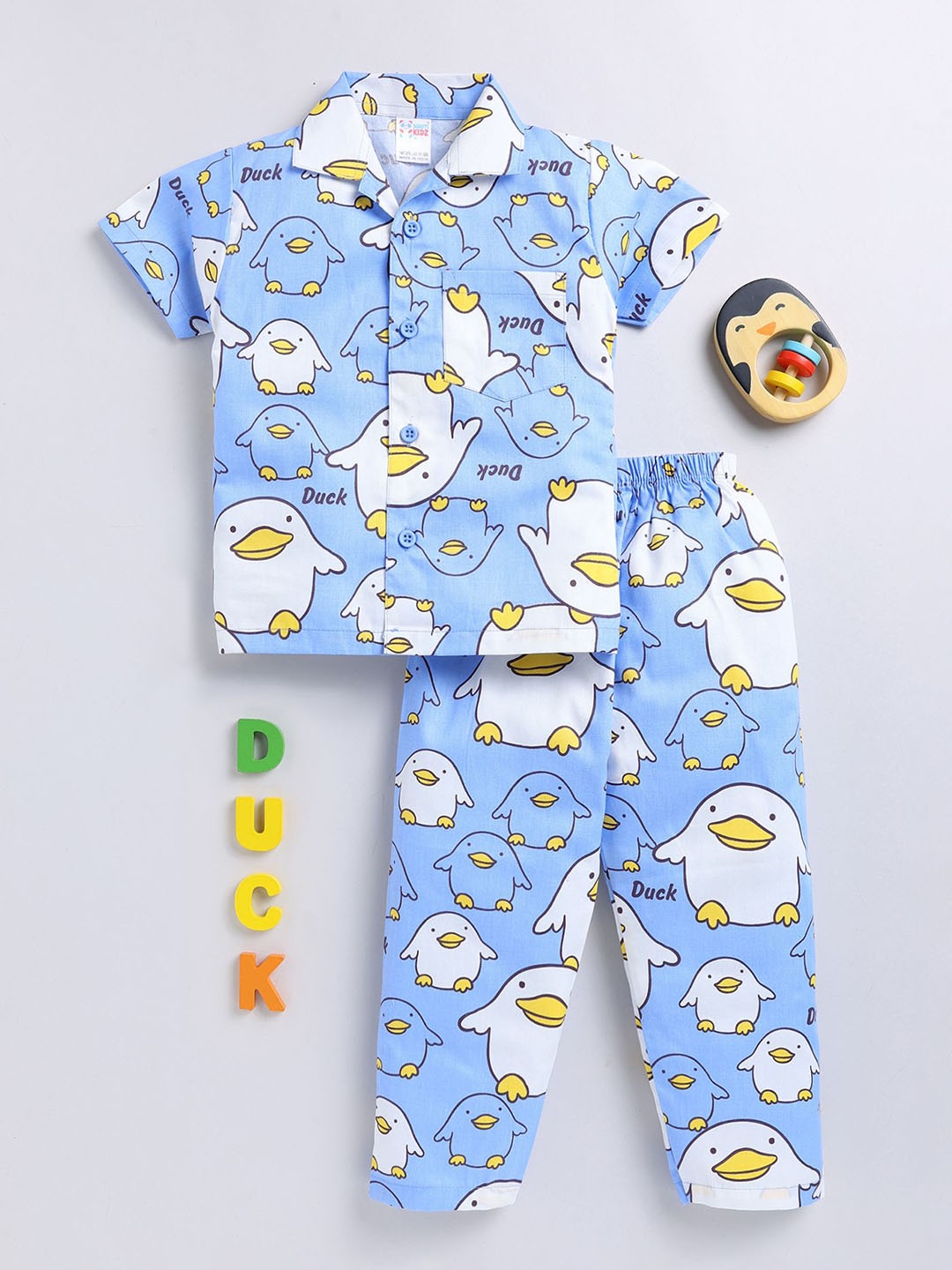 

NAUTI KIDZ Boys Conversational Printed Pure Cotton Night suit, Blue