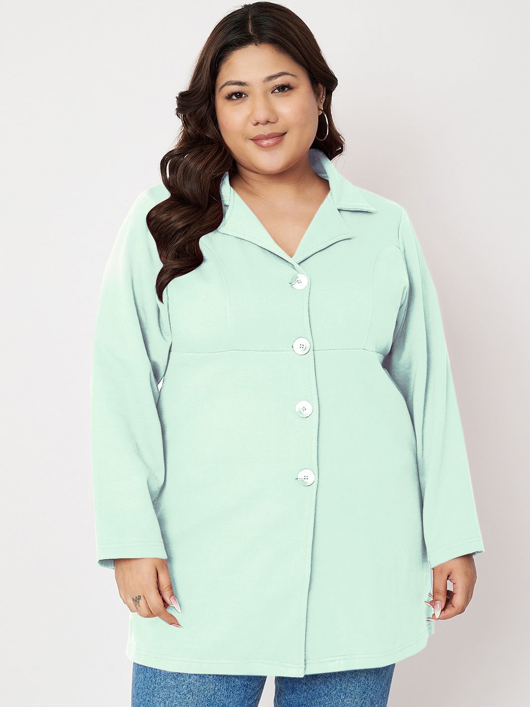 

BRINNS Plus Size Single Breasted Notched Lapelled Collar Hip Length Casual Overcoat, Green