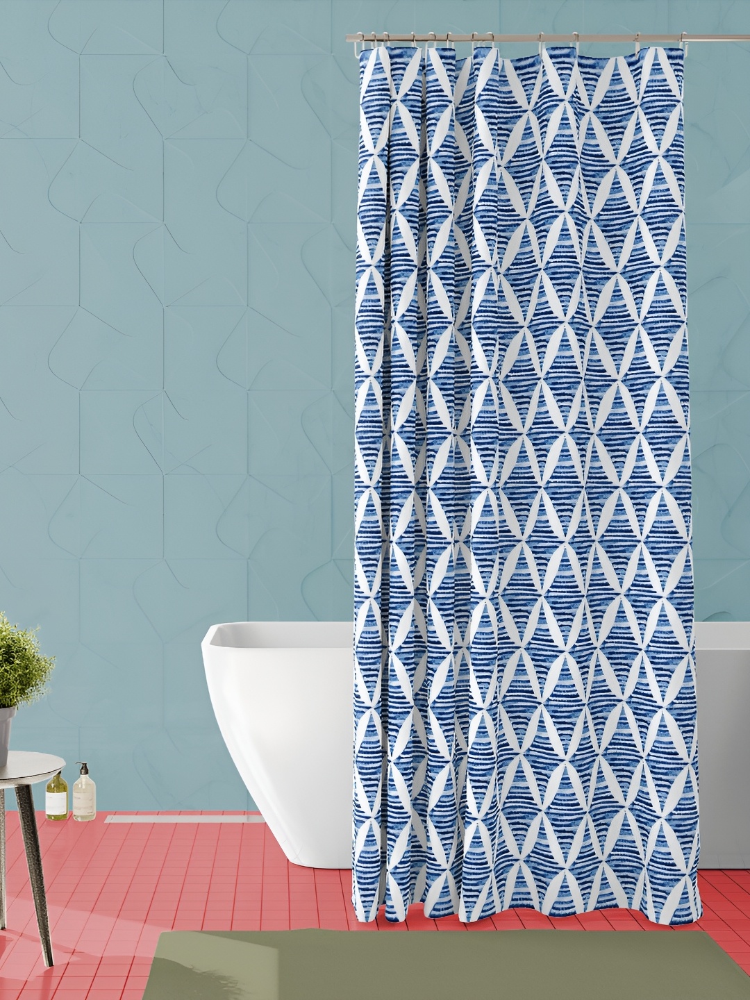 

ArtzFolio White & Blue Abstract Printed Waterproof Shower Curtain
