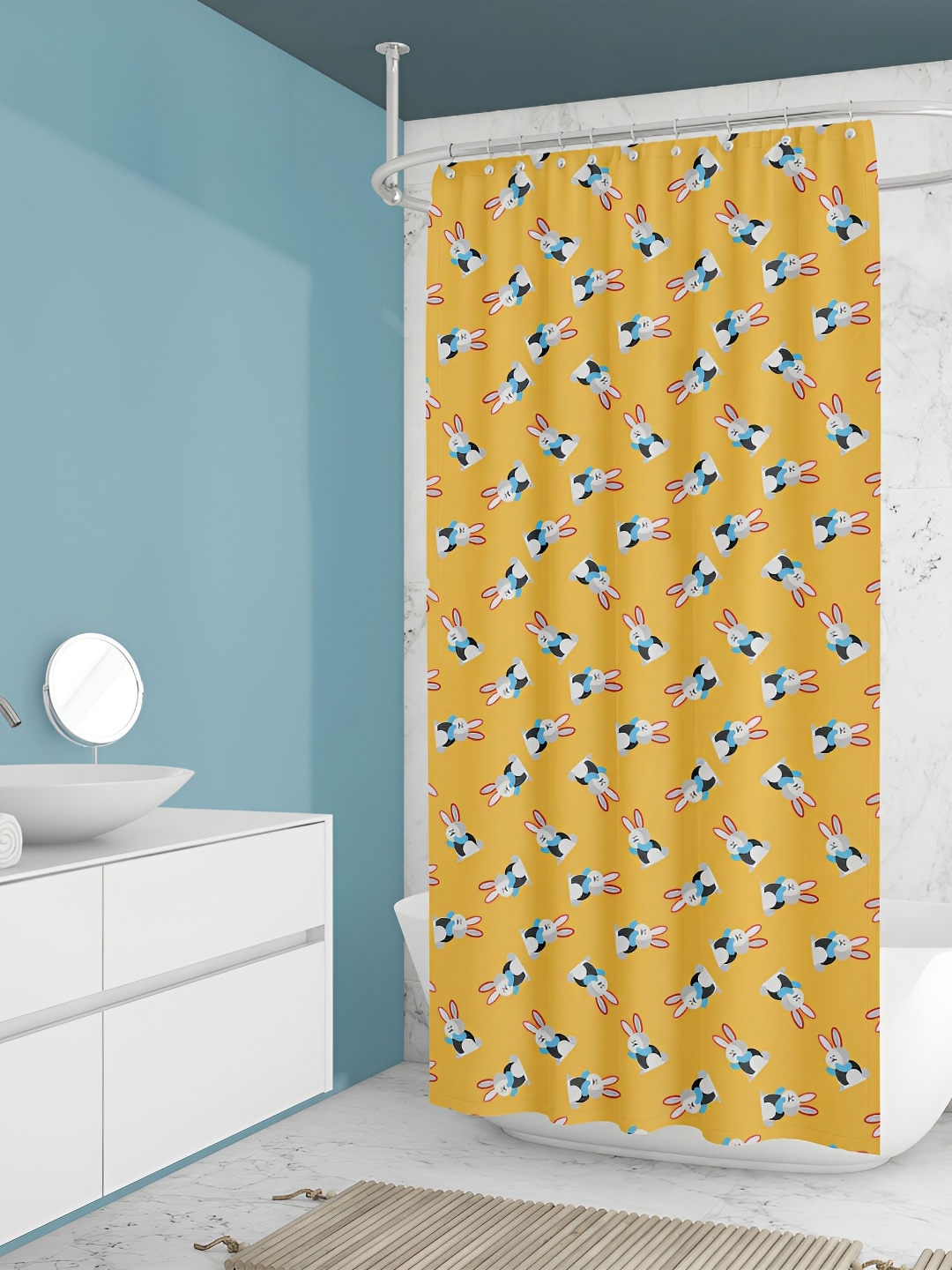 

ArtzFolio Yellow & White Printed Water Proof Shower Curtain