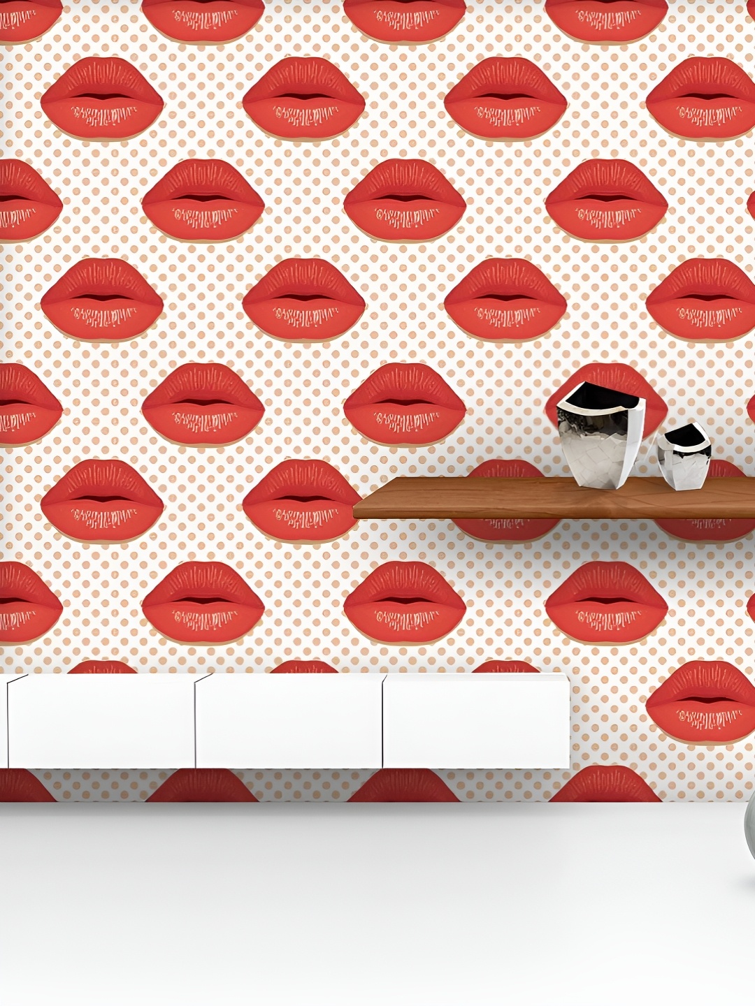

ArtzFolio Printed UV-Resistant Anti-Bacterial Red LipsPeel & Stick Wallpaper, Multi