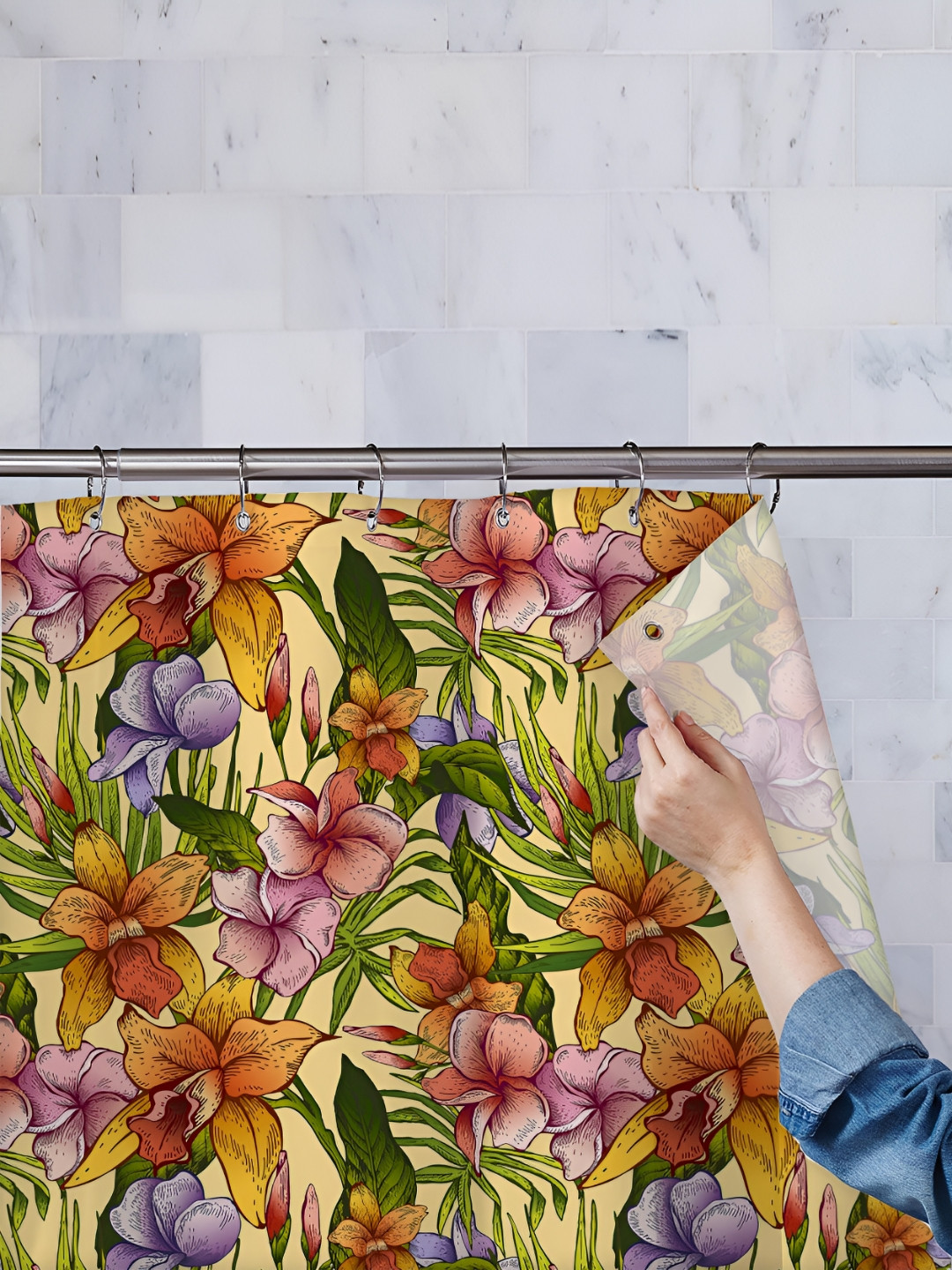 

ArtzFolio Green & Yellow Floral Printed Waterproof Shower Curtain
