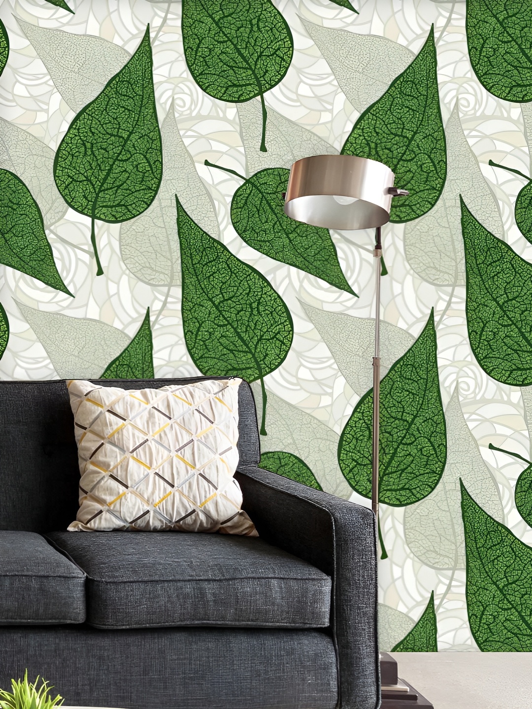 

ArtzFolio Printed UV-Resistant Anti-Bacterial Hand Drawn Green Leafs Peel & Stick Wallpaper, Multi