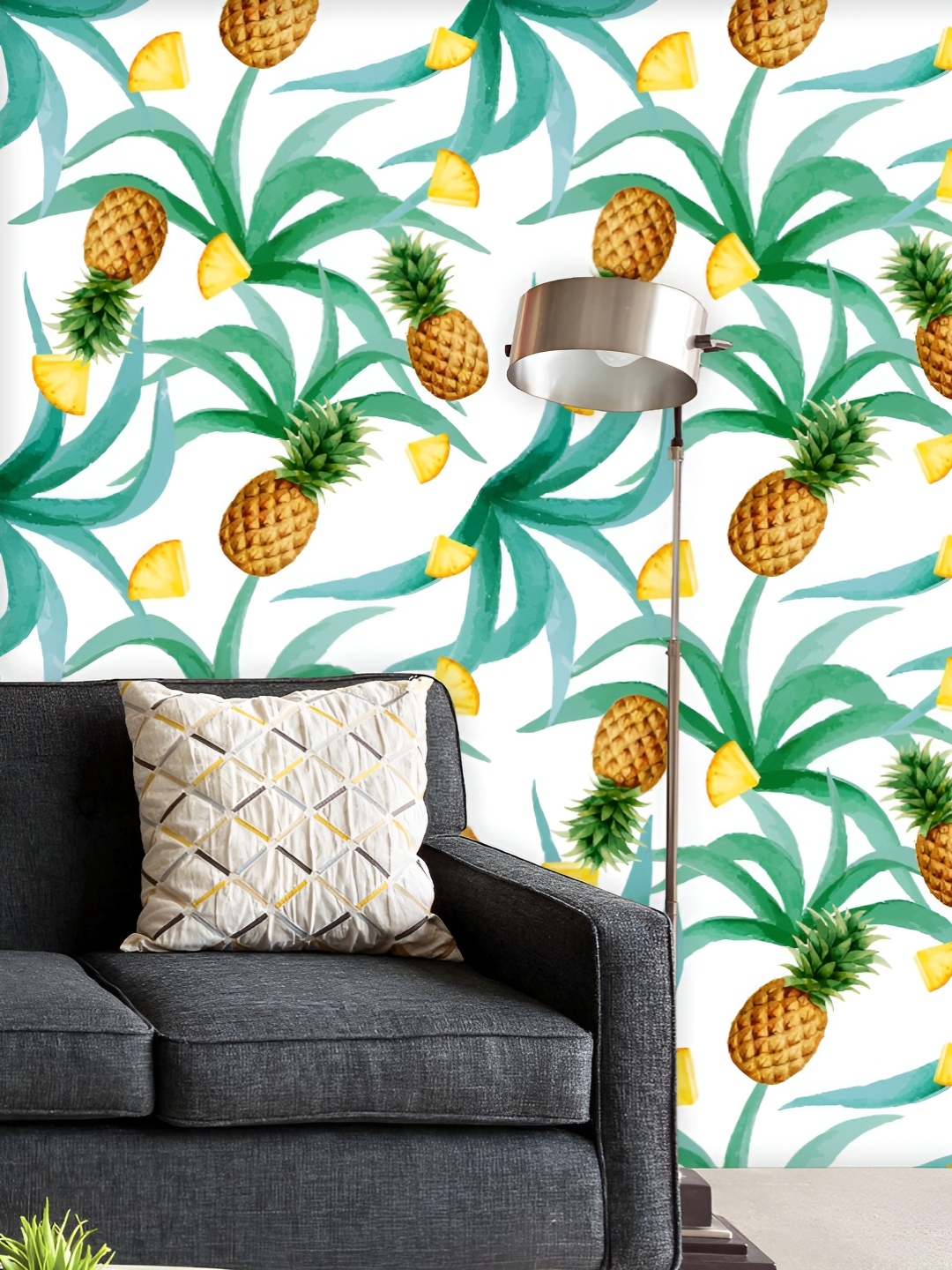 

ArtzFolio Printed UV-Resistant Anti-Bacterial Pineapple And Leaves Peel & Stick Wallpaper, Multi