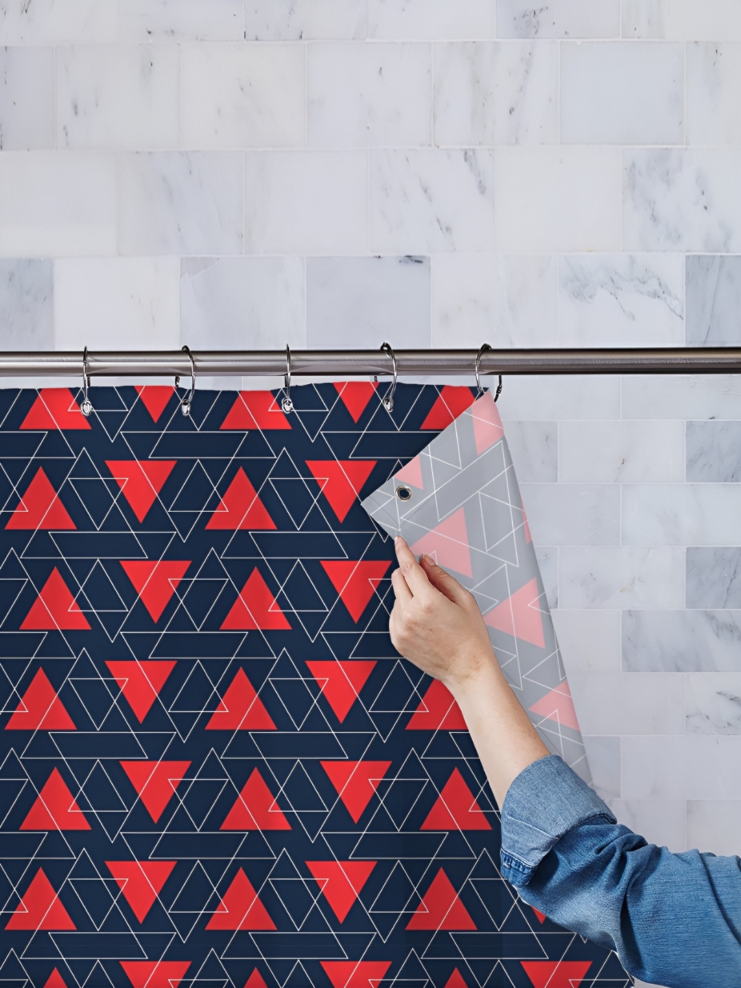 

ArtzFolio Black & Red Geometric Printed Waterproof Shower Curtain