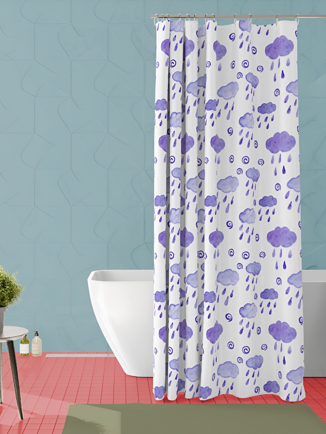 

ArtzFolio White & Blue Printed Water Proof Shower Curtain