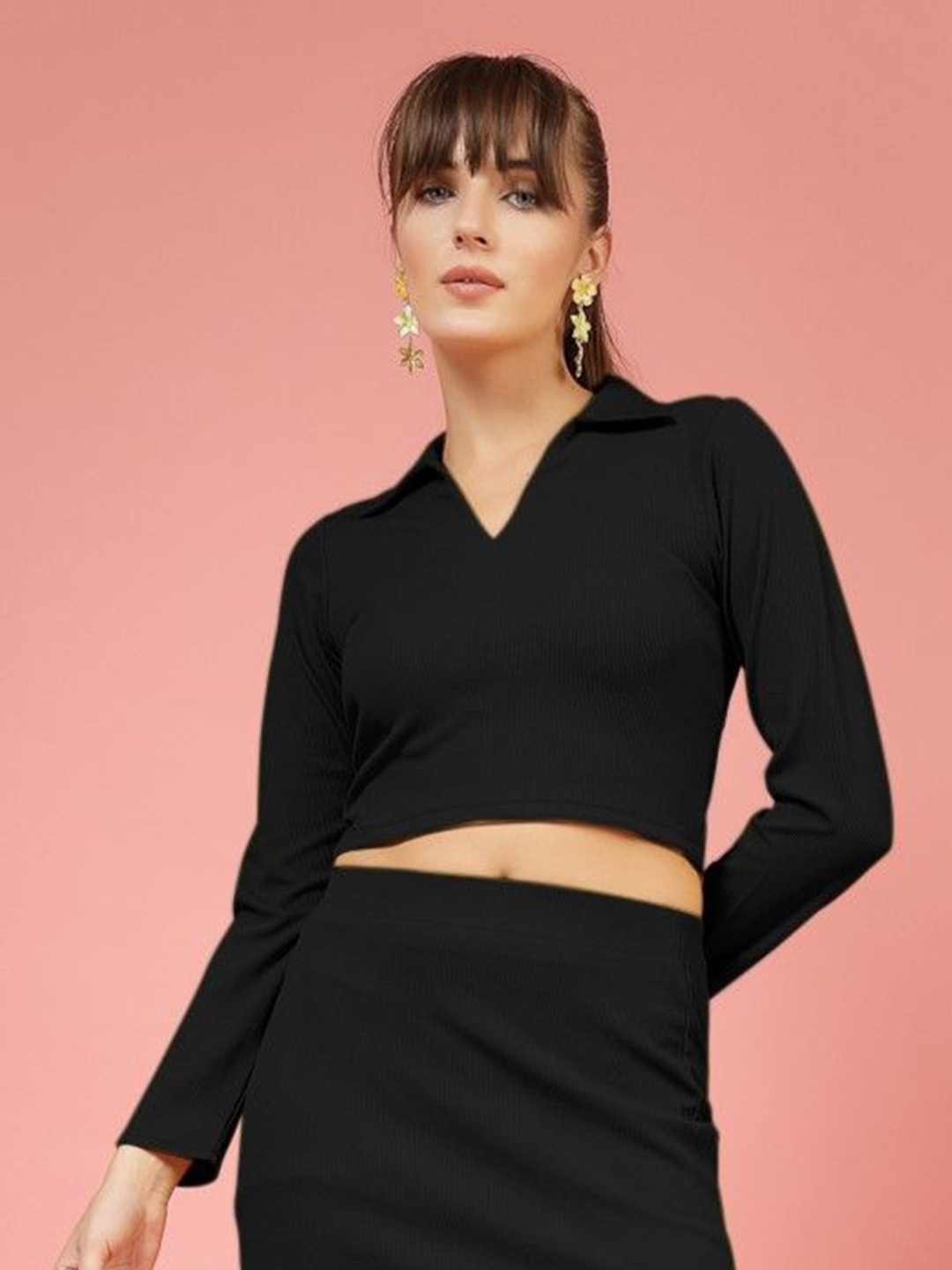 

Oomph! Women Shirt Style Crop Top, Black