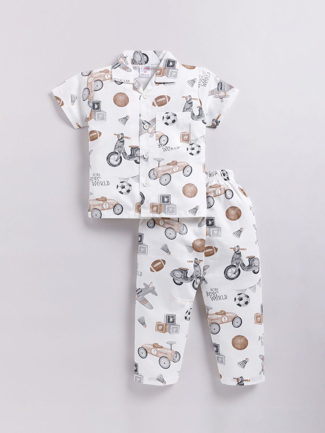 

NAUTI KIDZ Boys Pure Cotton Printed Night suit, White