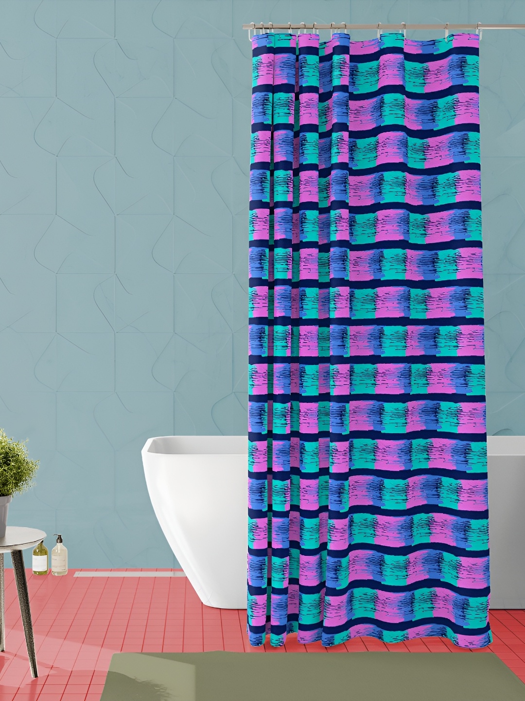 

ArtzFolio Blue and Pink Geometric Printed Waterproof Shower Curtain