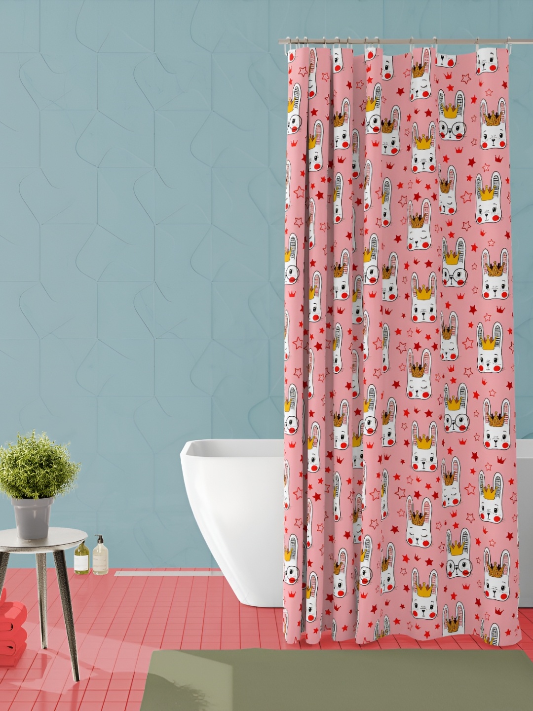 

ArtzFolio Pink & White Printed Waterproof Shower Curtain