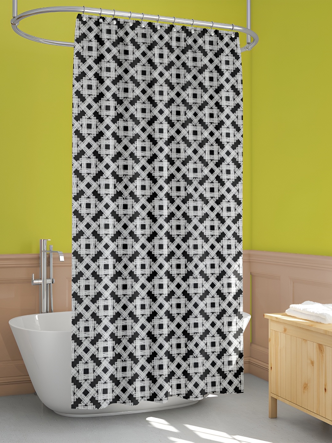 

ArtzFolio Black & White Geometric Printed Waterproof Shower Curtain