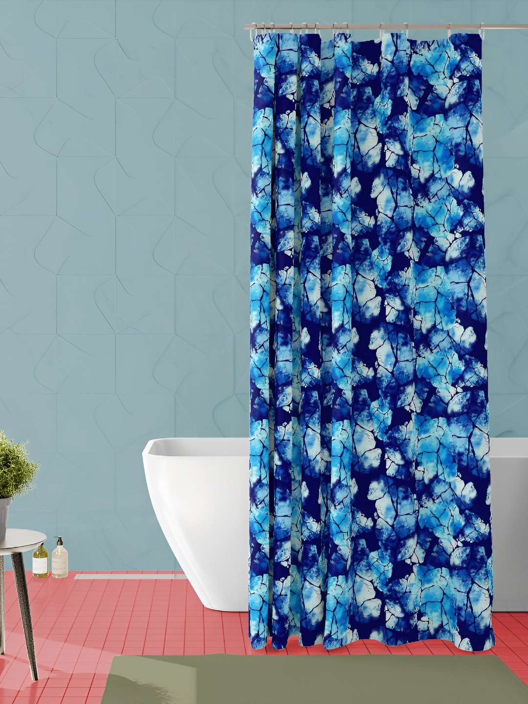 

ArtzFolio Navy Blue & White Printed Waterproof Shower Curtain