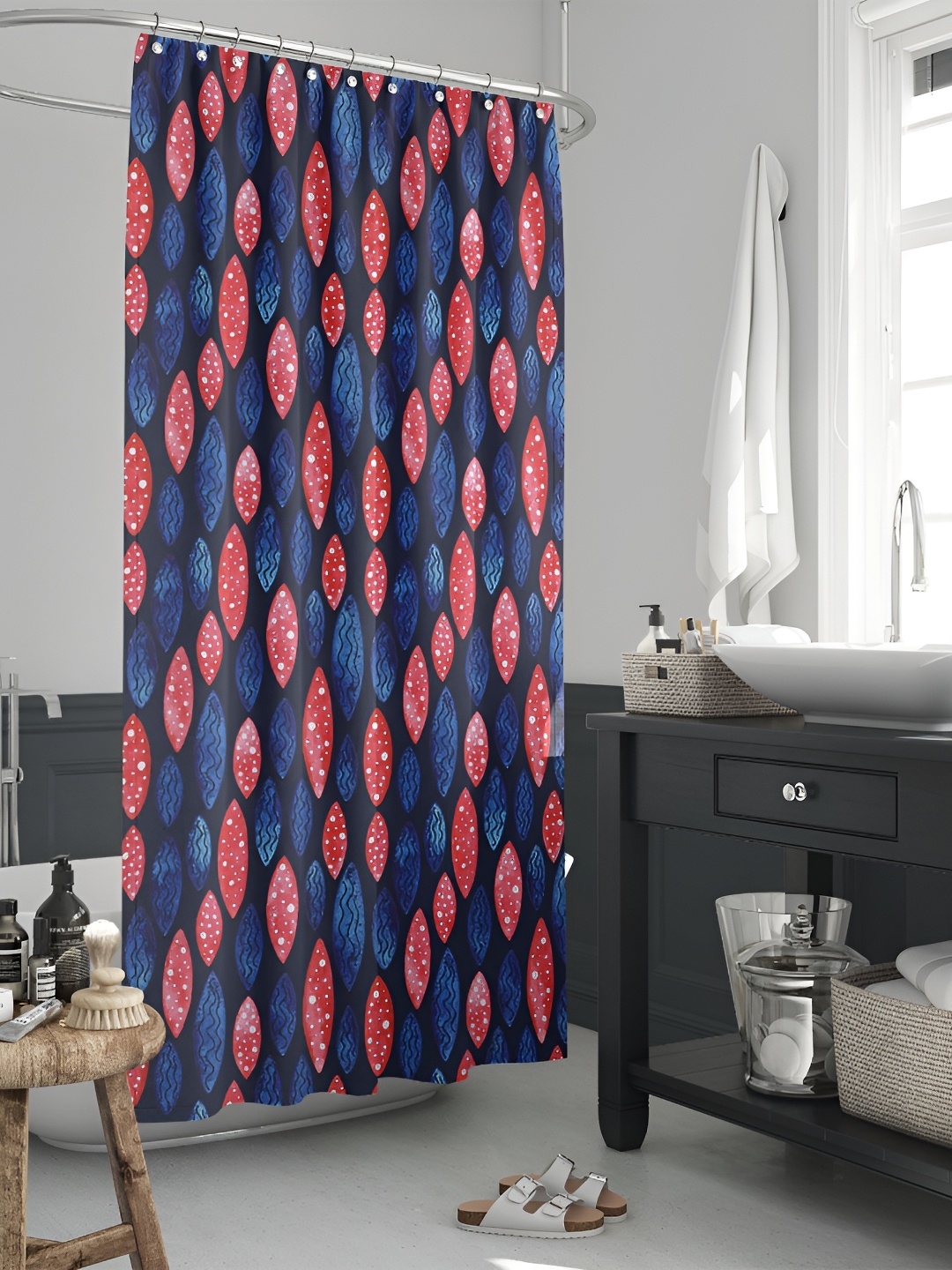 

ArtzFolio Navy Blue & Pink Printed Waterproof Shower Curtain