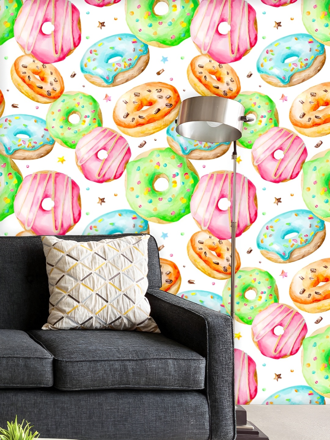 

ArtzFolio Printed UV-Resistant Anti-Bacterial Watercolor Donuts Peel & Stick Wallpaper, Multi