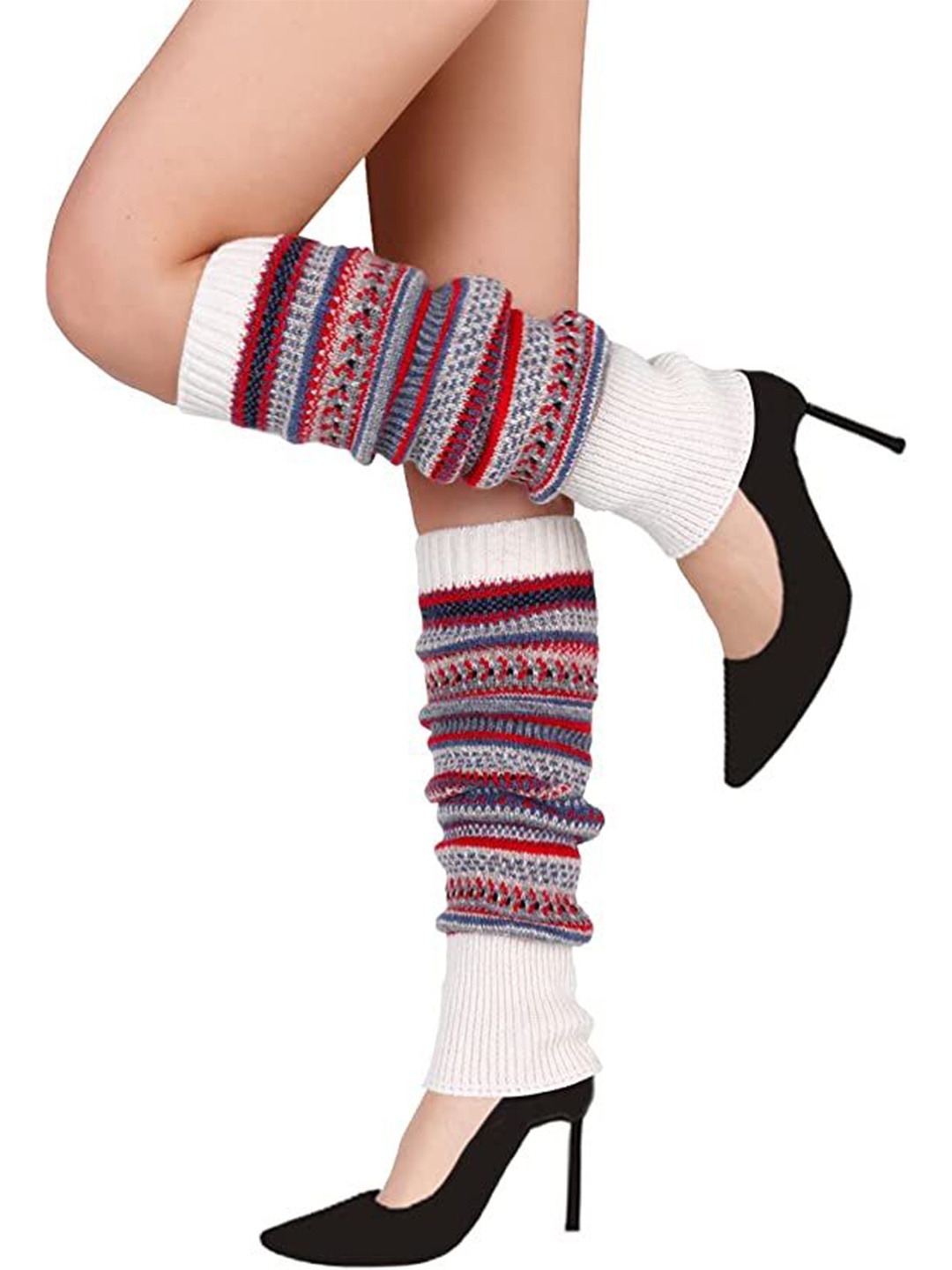 

Alexvyan Women Patterned Above Knee Length Socks, White