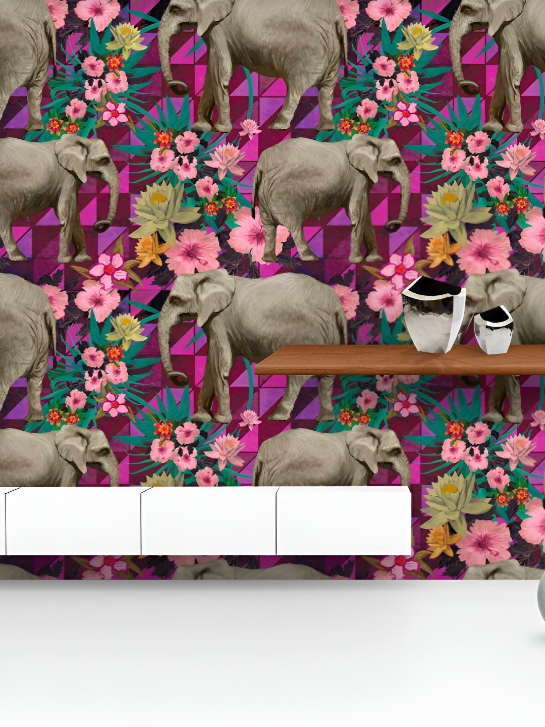 

ArtzFolio Printed UV-Resistant Anti-Bacterial Elephant Pattern Peel & Stick Wallpaper, Multi