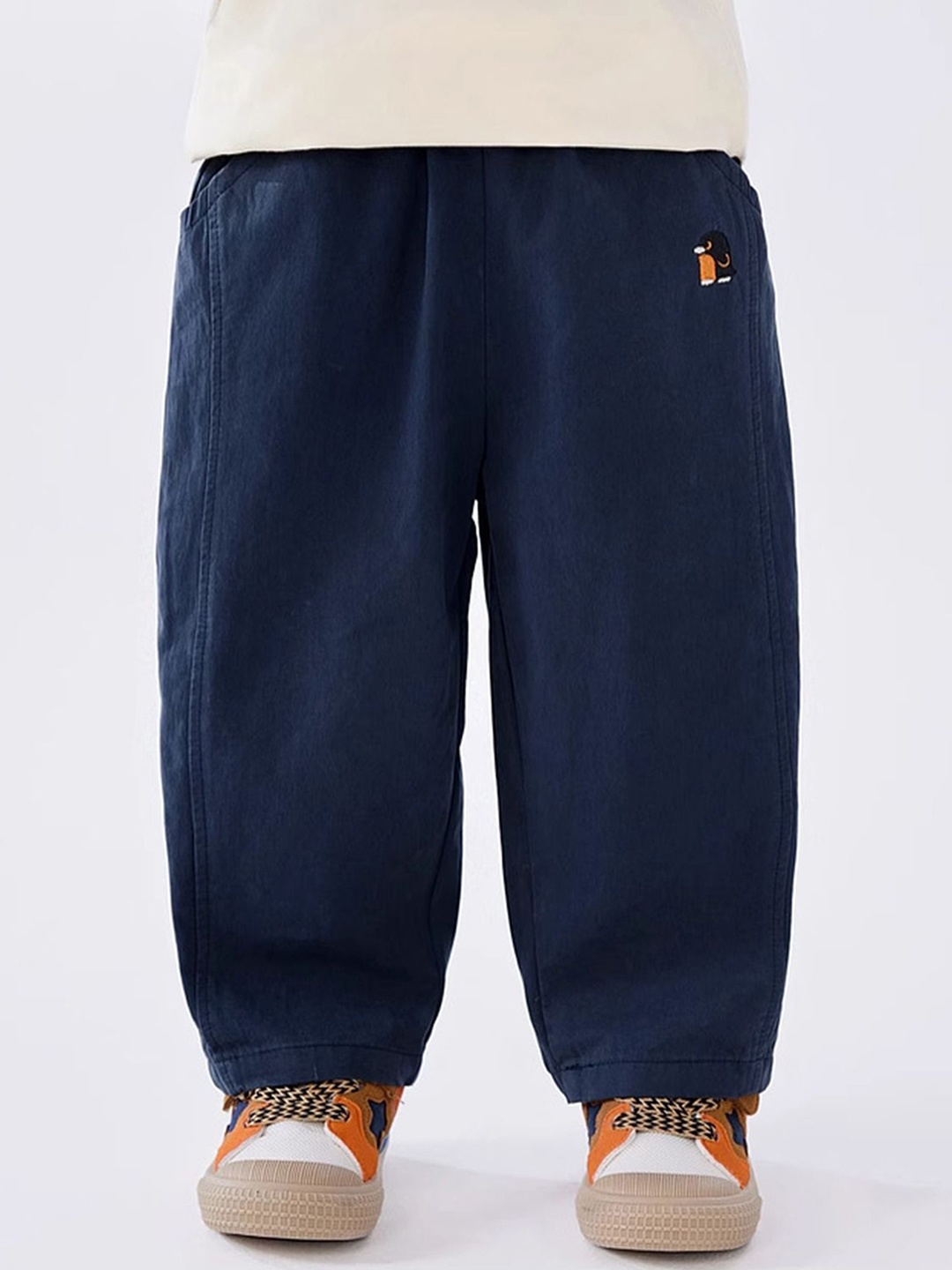 

LULU & SKY Boys Cotton Mom Fit High-Rise Trousers, Navy blue