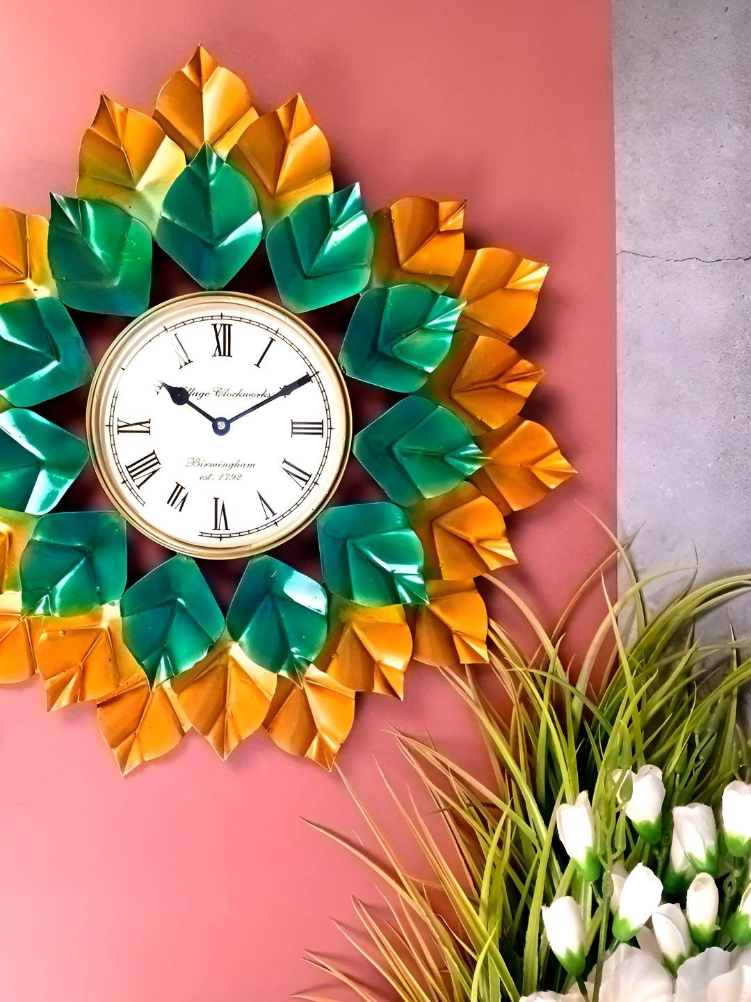 

apka mart Green & Mustard Embellished Traditional Wall Clock