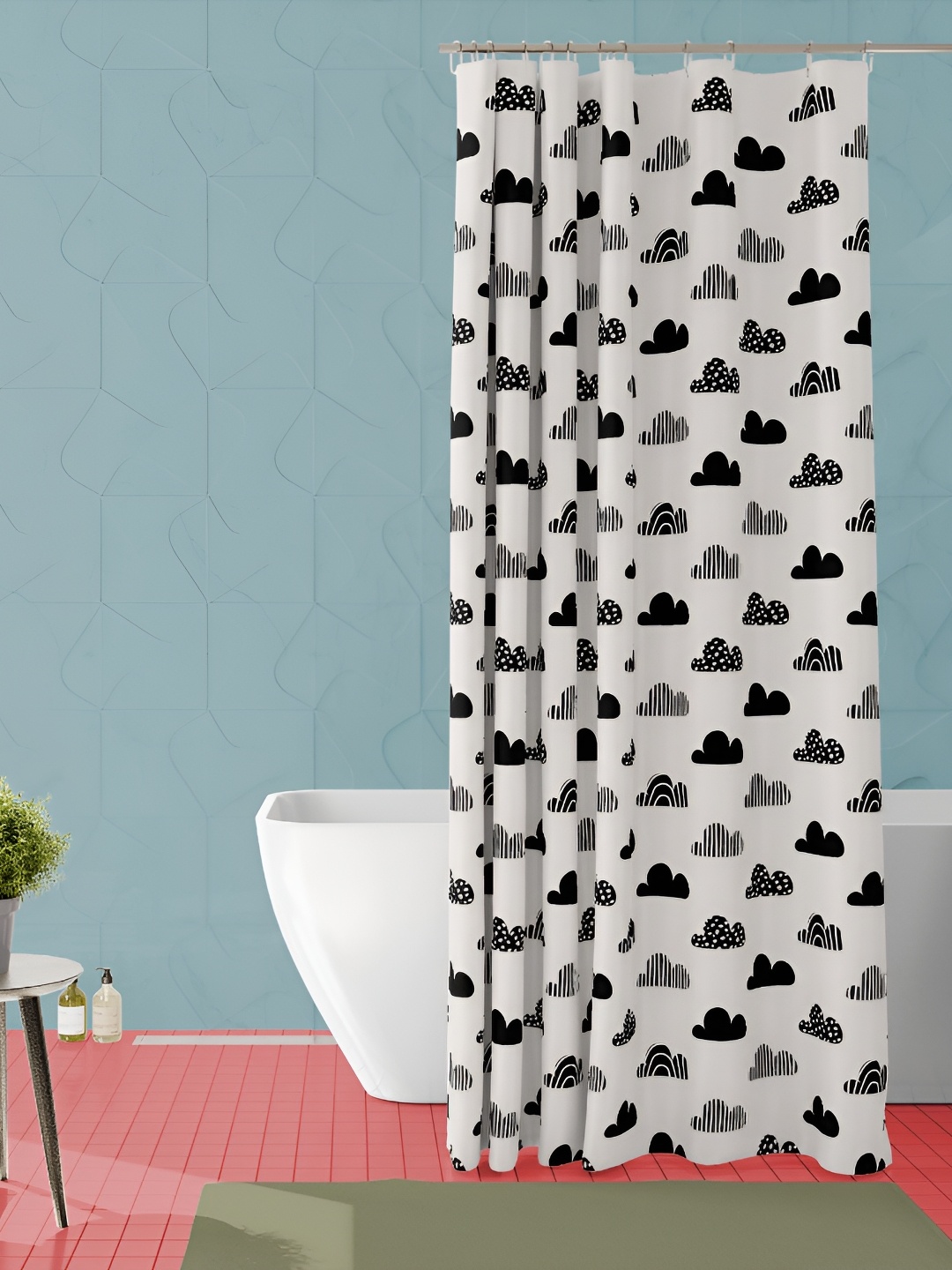 

ArtzFolio Black and Grey Geometric Printed Waterproof Shower Curtain