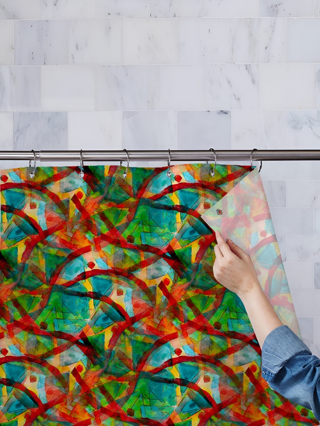 

ArtzFolio Red & Green Printed Waterproof Shower Curtain