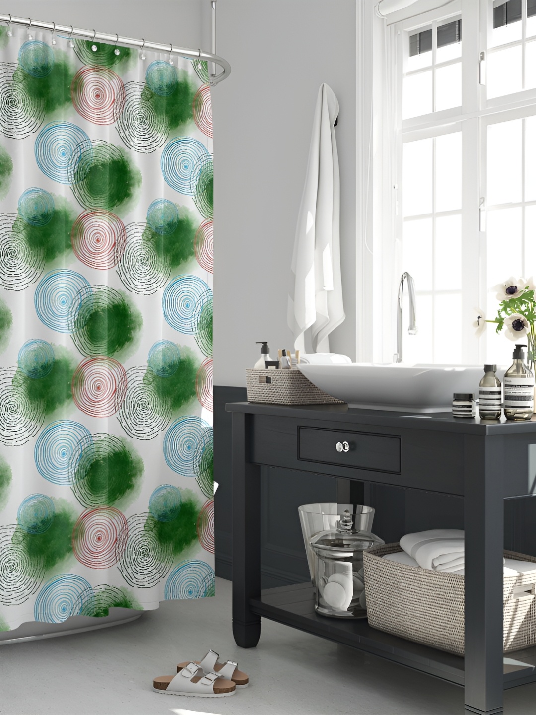 

ArtzFolio White & Green Printed Water Proof Shower Curtain