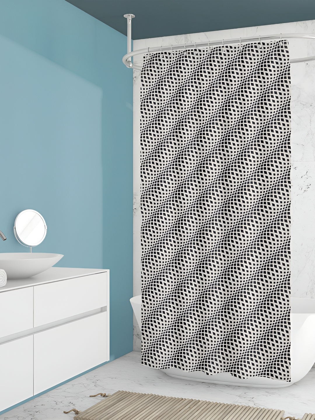 

ArtzFolio Black & White Geometric Printed Waterproof Shower Curtain