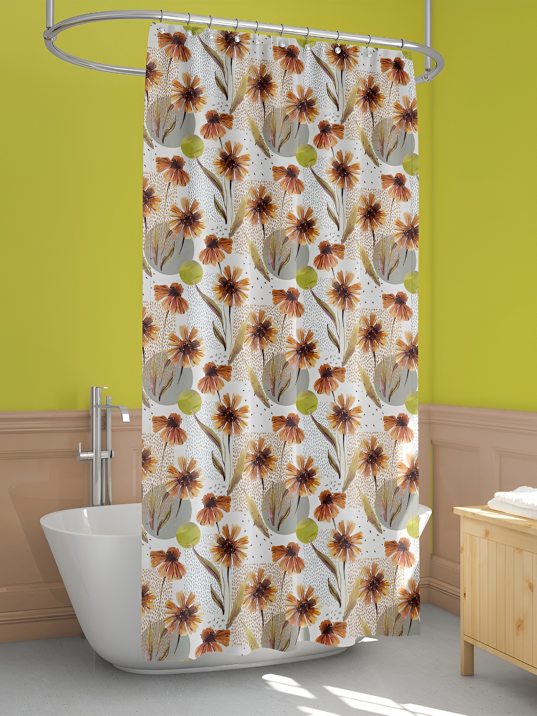 

ArtzFolio White & Brown Printed Waterproof Shower Curtain