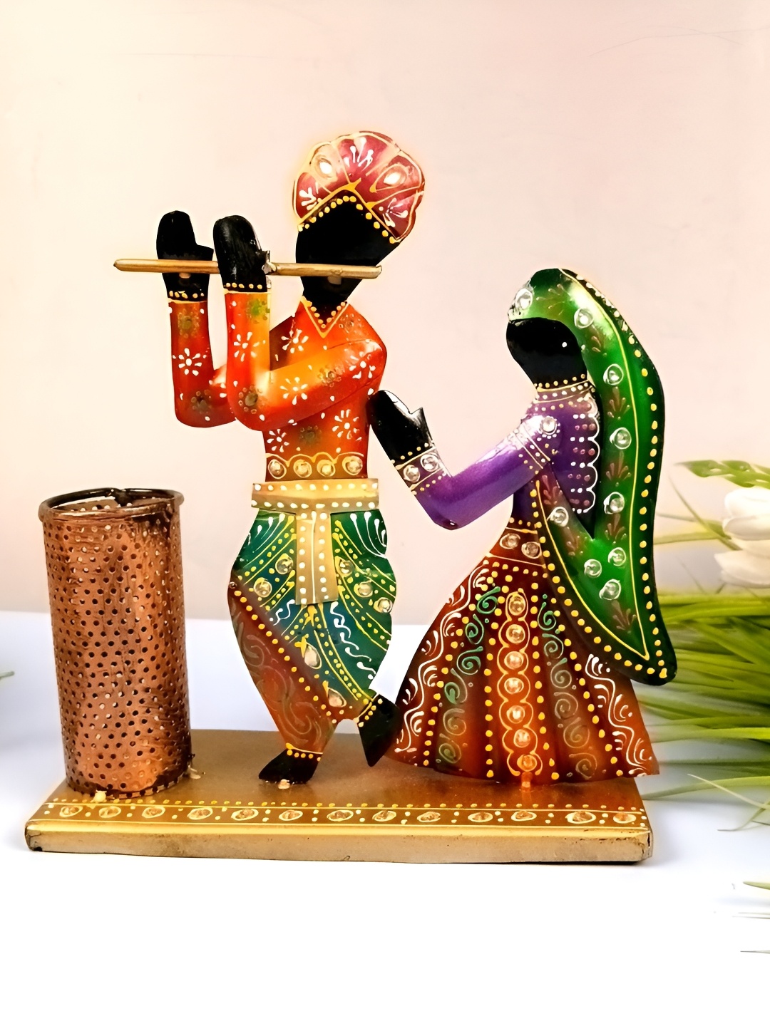

apka mart Green Radha Krishna Curio Showpiece With Pen Holder