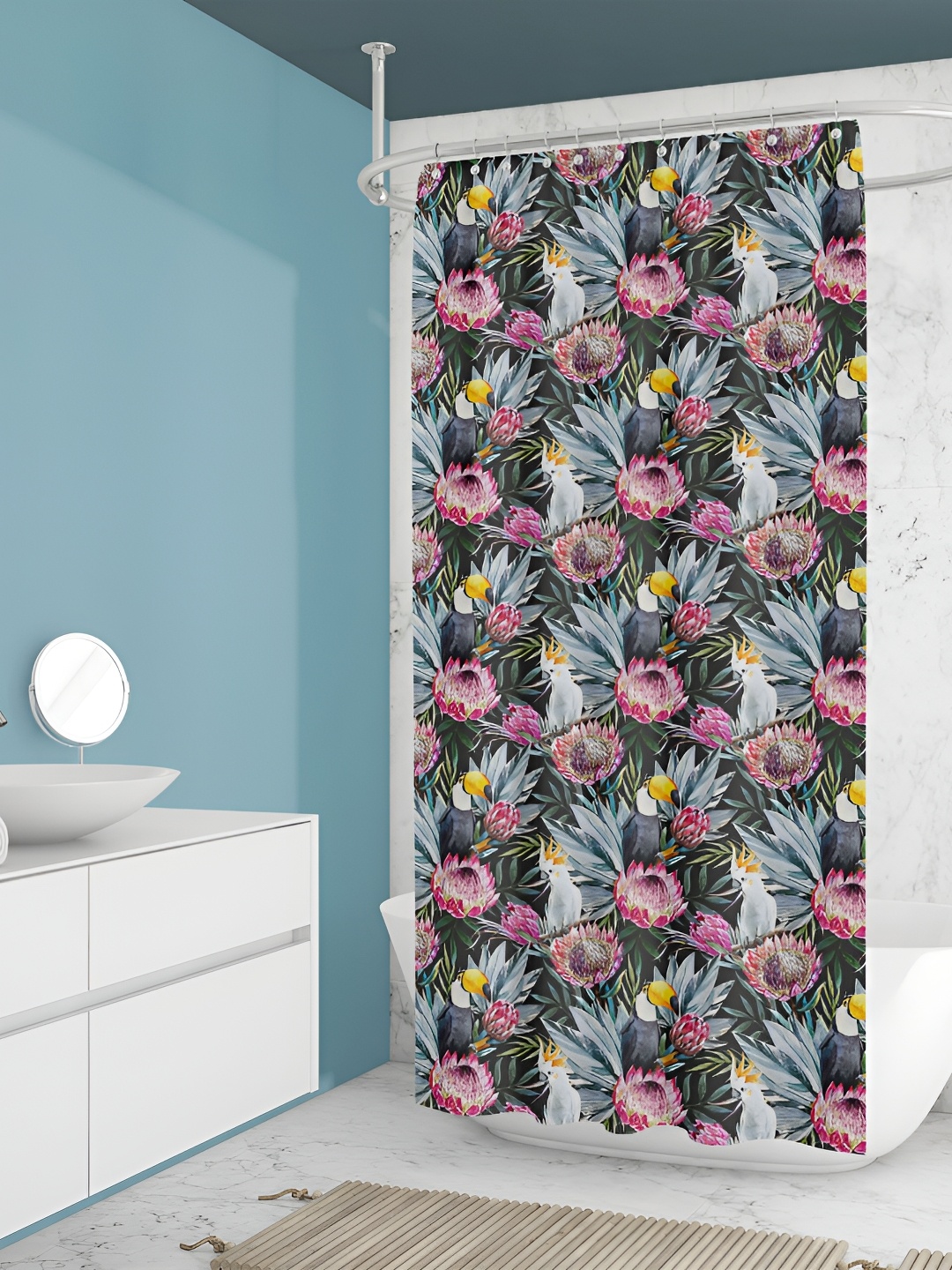 

ArtzFolio Green & Pink Floral Printed Waterproof Shower Curtain