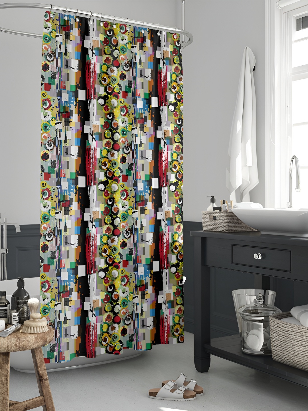 

ArtzFolio White & Yellow Printed Waterproof Shower Curtain
