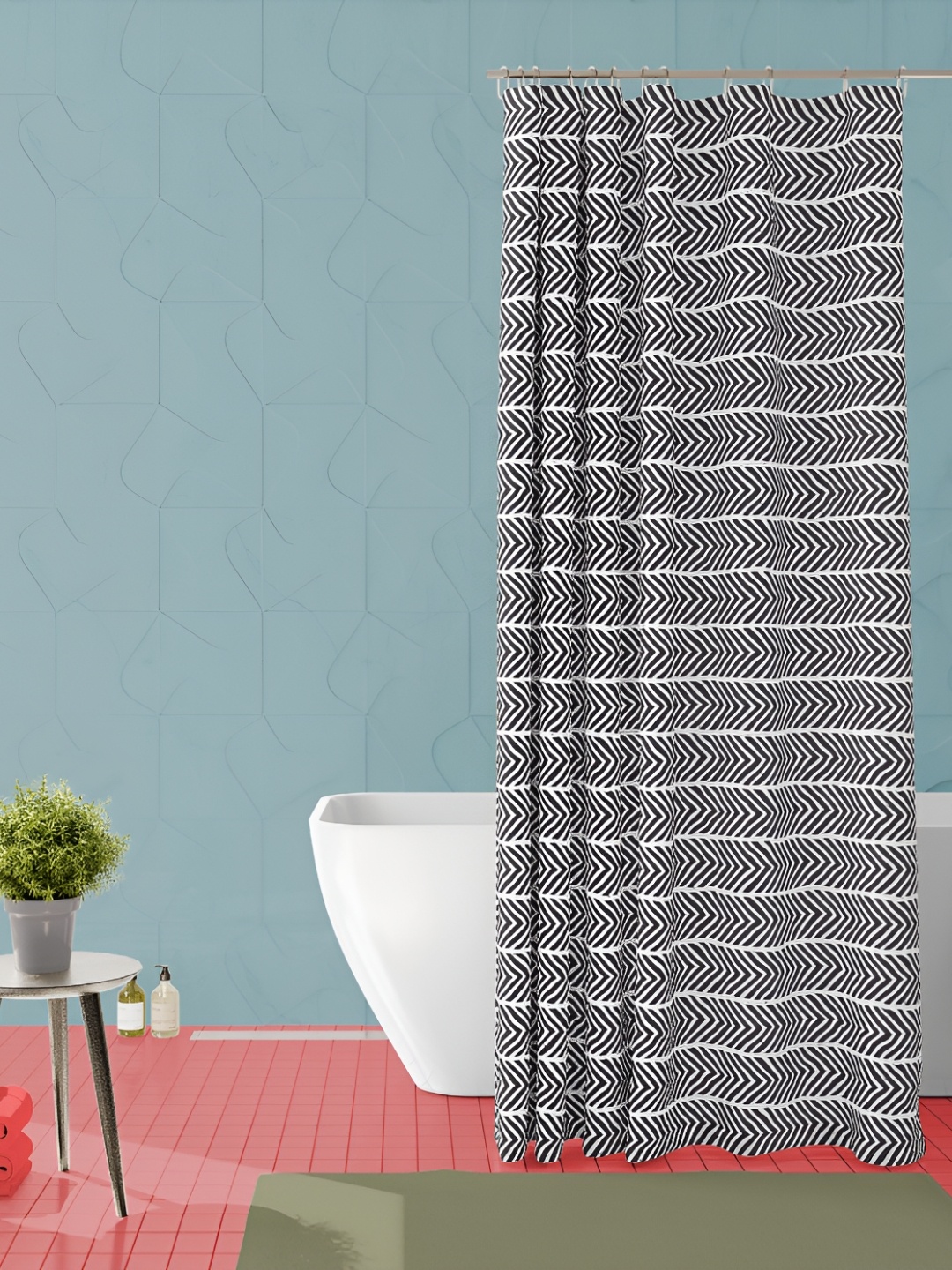 

ArtzFolio Grey & White Striped Waterproof Shower Curtain