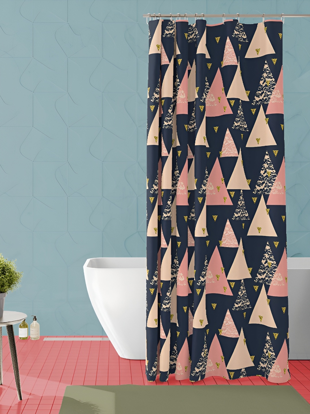 

ArtzFolio Blue & Pink Geometric Printed Waterproof Shower Curtain